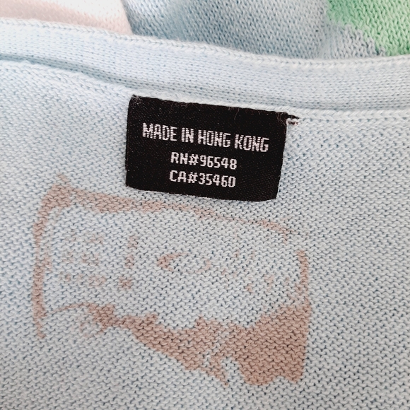 OAKLEY Argyle Intarsia Cardigan Fine Knit Sweater Button Down Green & Blue Sz XS - Picture 10 of 12